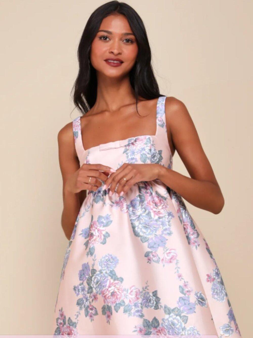 Lulu's NWT Unbelievably Lovely Pink Floral Babydoll Mini Dress - Size M